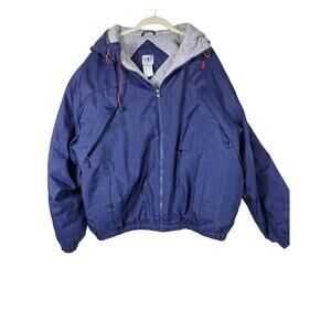 Athletic men's hooded coat with lining large navy with gray